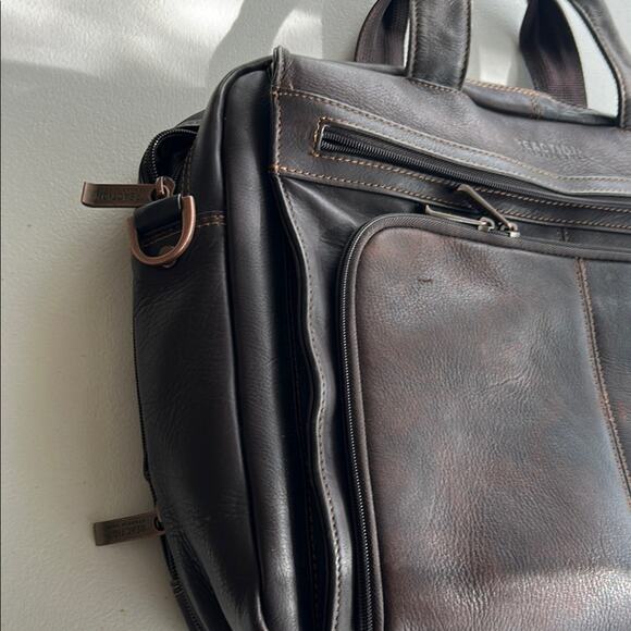 Kenneth Cole Reaction Men’s Brown Genuine Leather Laptop 16" Bag Messenger - Picture 4 of 14